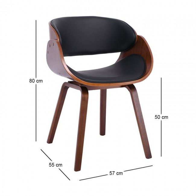 JOY-W Πολυθρόνα Τραπεζαρίας Καρυδί, Pu Μαύρο 57x55x80cm