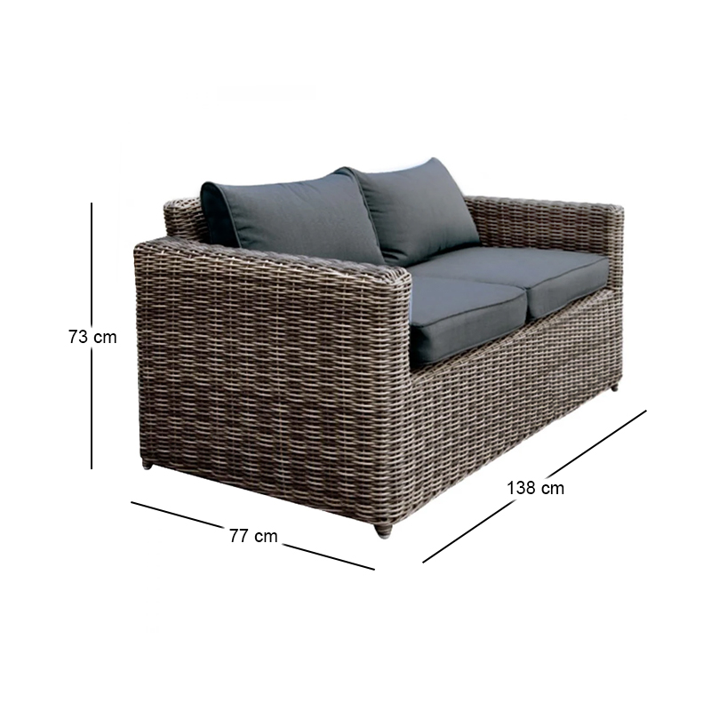 Καναπές Arizona 2θέσιος με επένδυση καφέ wicker και μαξιλάρια σε χρώμα ανθρακί 138x77x73εκ