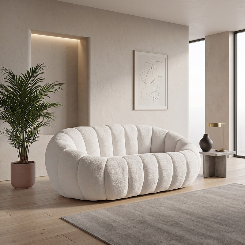 BEVERLY 2-Seater Sofa Teddy White Fabric