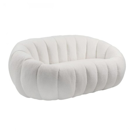 BEVERLY 2-Seater Sofa Teddy White Fabric