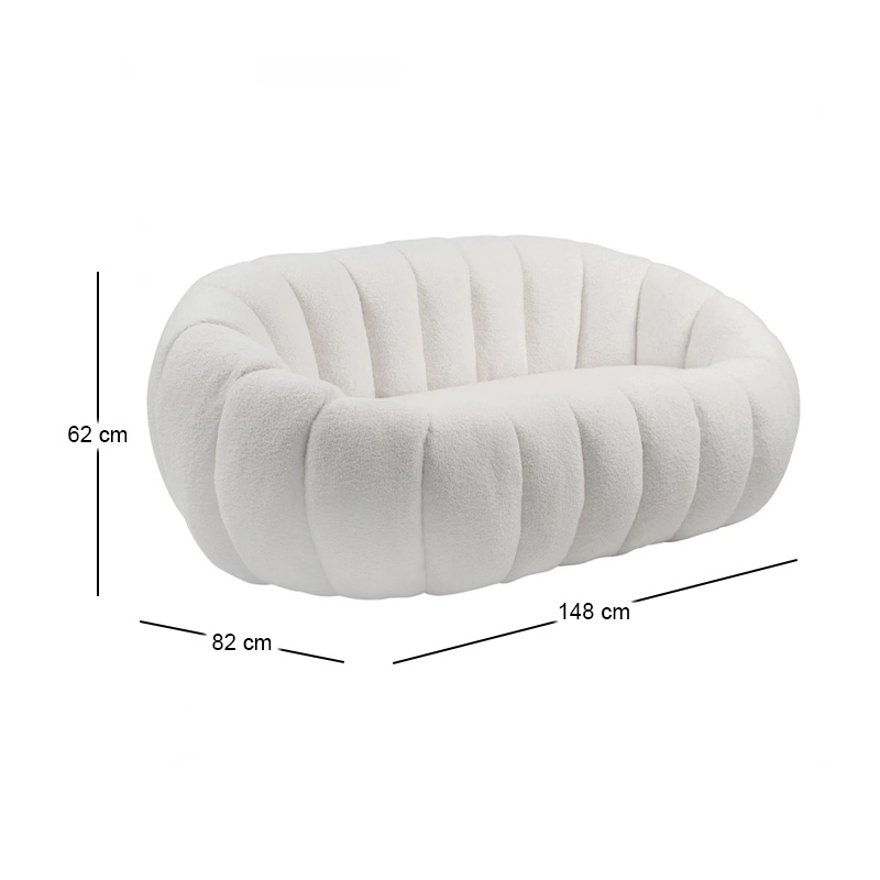 BEVERLY 2-Seater Sofa Teddy White Fabric