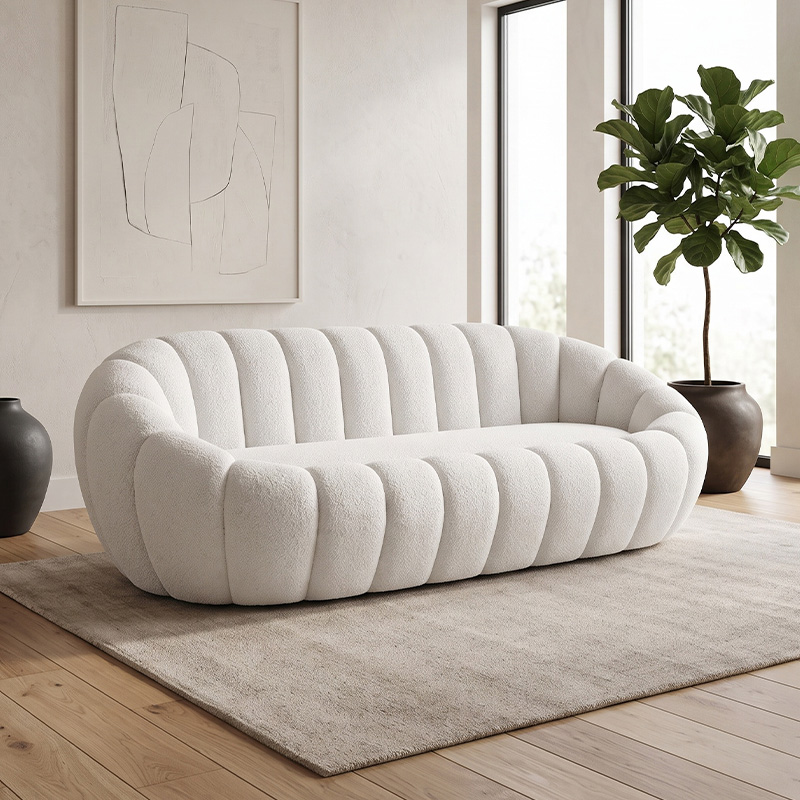 BEVERLY 3-Seater Sofa Teddy White Fabric