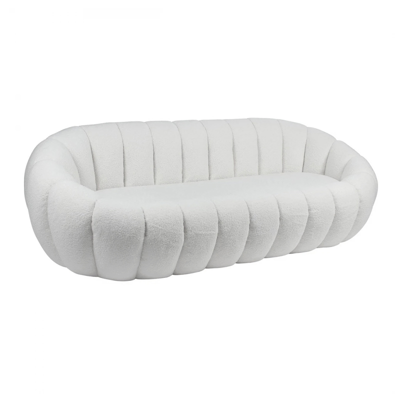 BEVERLY 3-Seater Sofa Teddy White Fabric