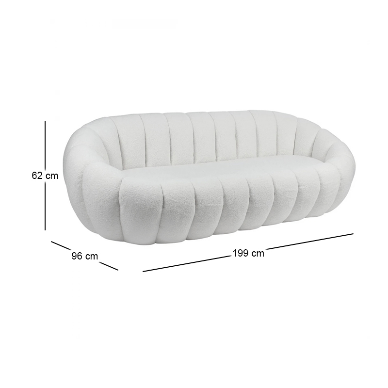 BEVERLY 3-Seater Sofa Teddy White Fabric