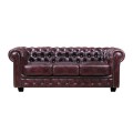 Καναπές Chesterfield 3θέσιος με επένδυση από δέρμα σε χρώμα antique κόκκινο 201x92x72εκ