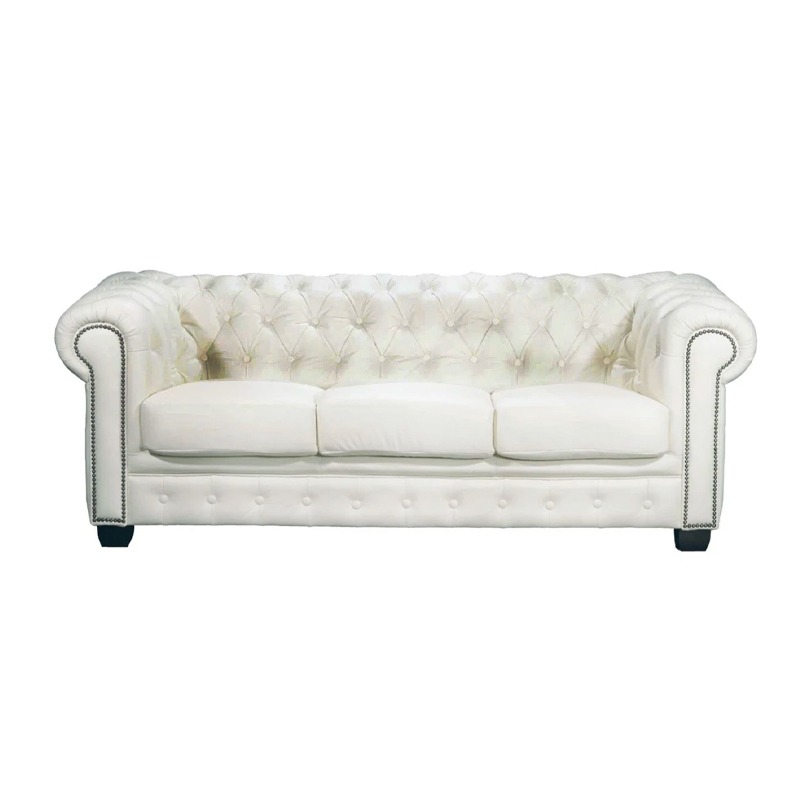 Καναπές CHESTERFIELD 689 δερμάτινος τριθέσιος σε χρώμα λευκό 201x92x72εκ.