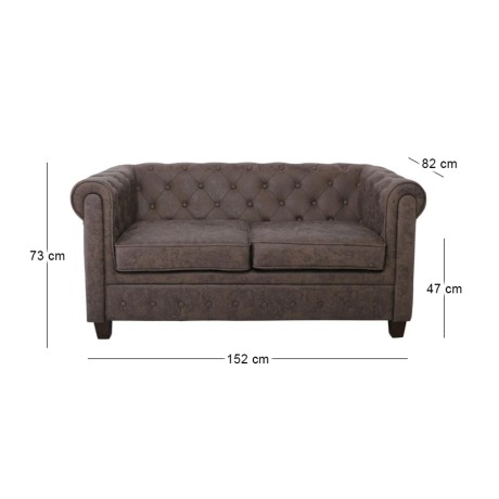 CHESTERFIELD-W  2-Seater Sofa Fabric Antique Brown