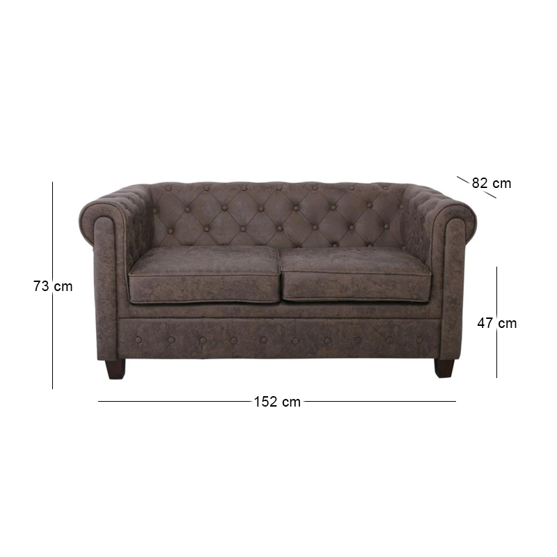 CHESTERFIELD-W  2-Seater Sofa Fabric Antique Brown
