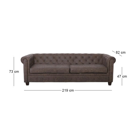 CHESTERFIELD-W  3-Seater Sofa Fabric Antique Brown