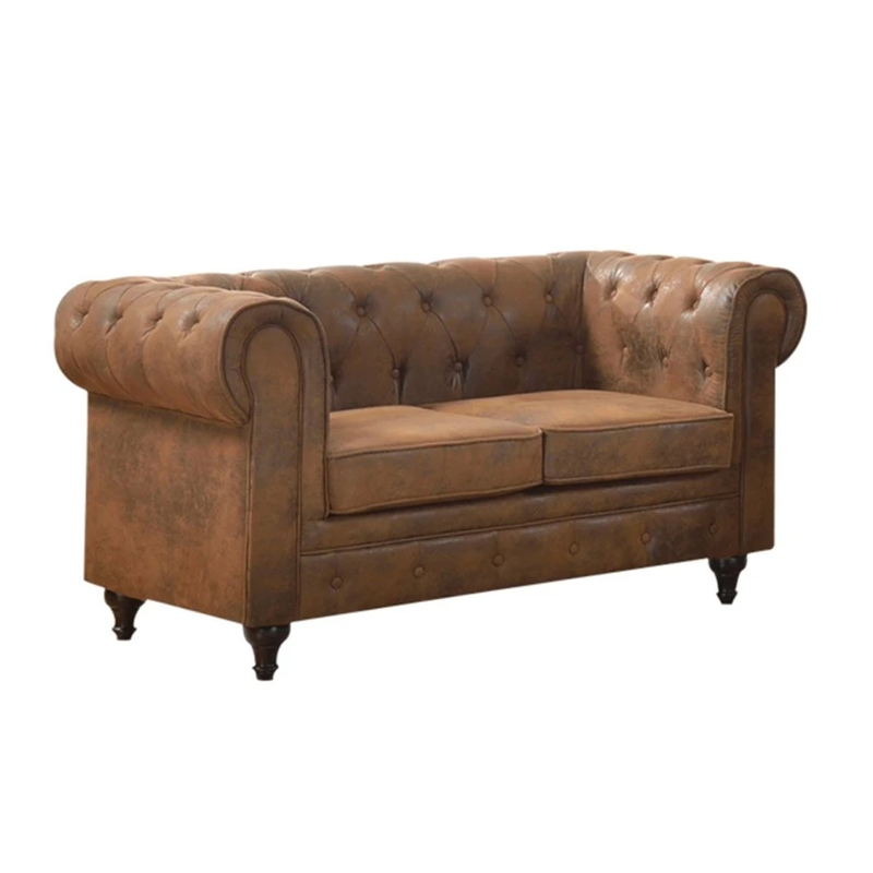 CHESTERFIELD  2-Seater Sofa Brown Camel Fabric