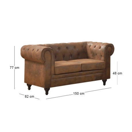 CHESTERFIELD  2-Seater Sofa Brown Camel Fabric