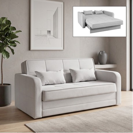CAMAL Sofa-Bed with Storage 2-Seater / Fabric Light Grey