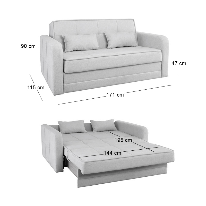 CAMAL Sofa-Bed with Storage 2-Seater / Fabric Light Grey