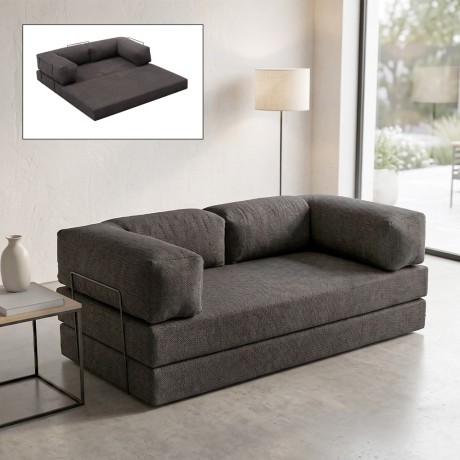 Καναπές - κρεβάτι Comfort Megapap τριθέσιος υφασμάτινος χρώμα ανθρακί 190x95x75εκ.