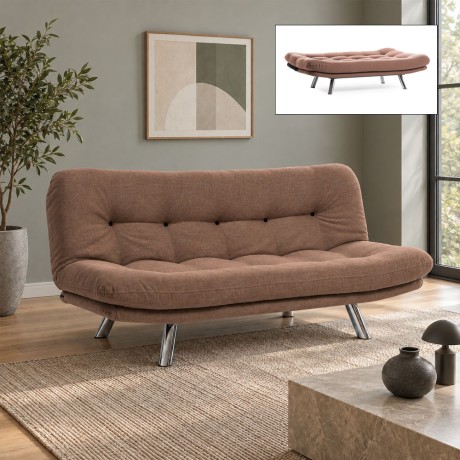 Hippo Megapap three seater fabric sofa bed in brown color 180x87x85cm.