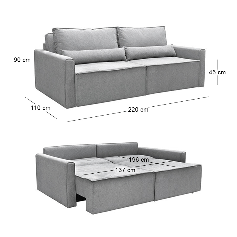 LIDRA Sofa-Bed 3-Seater / Fabric Grey