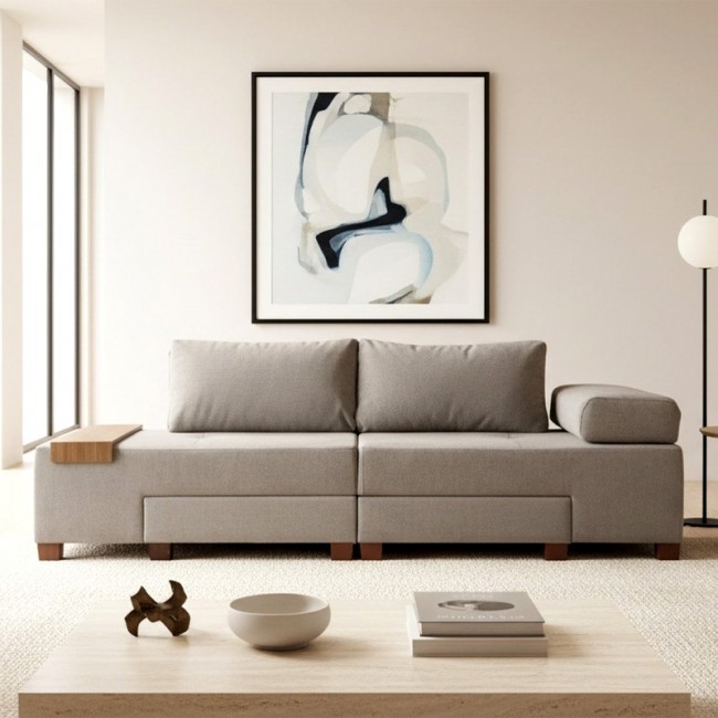Perenna Megapap fabric sofa three - seater in grey color 233x93x83cm.