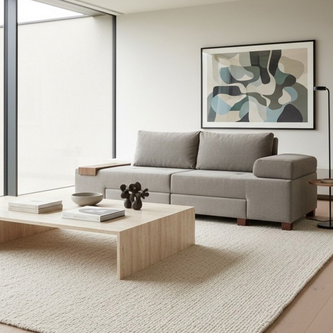 Perenna Megapap fabric sofa three - seater in grey color 233x93x83cm.