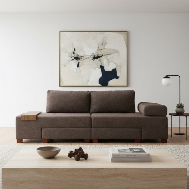 Perenna Megapap fabric sofa three - seater in brown color 233x93x83cm.