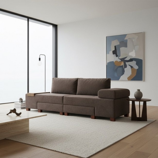 Perenna Megapap fabric sofa three - seater in brown color 233x93x83cm.