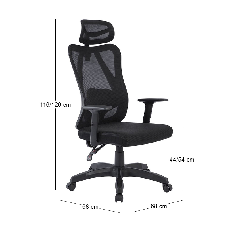 BF3750 Πολυθρόνα Γραφείου Διευθυντή, Mesh Μαύρο, Μπράτσα up-down 68x68x116/126cm