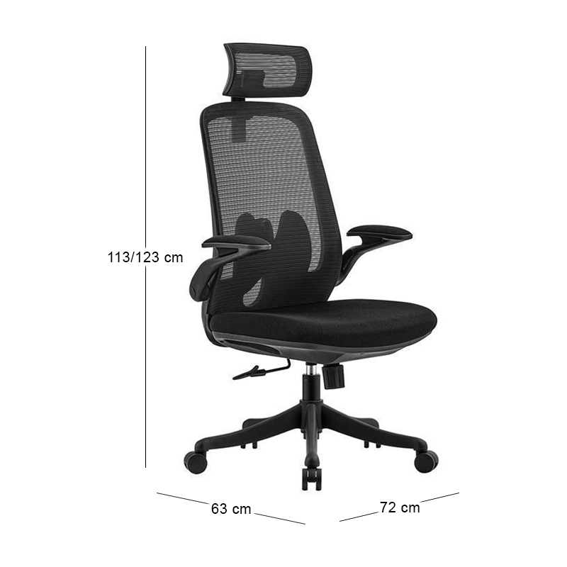 BF3950 Πολυθρόνα Γραφείου Διευθυντή, Mesh Μαύρο, Ύφασμα Μαύρο 72x63x113/123cm