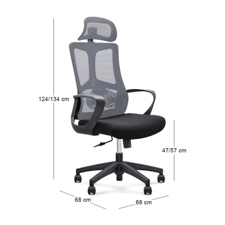 Καρέκλα γραφείου BF8600 ύφασμα mesh χρώμα μαύρο - γκρι 68x68x124/134εκ.