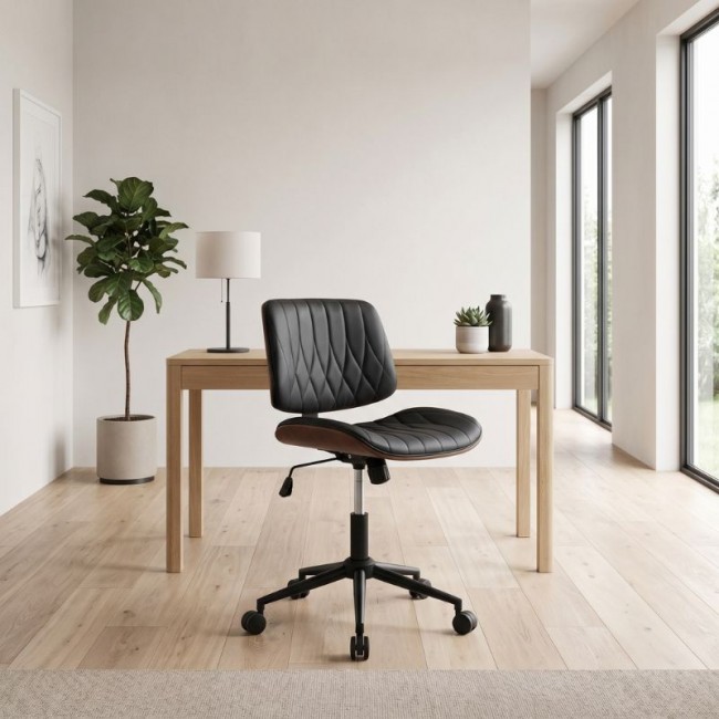 Καρέκλα γραφείου Corina Megapap από τεχνόδερμα χρώμα μαύρο 60x65x82/92εκ.