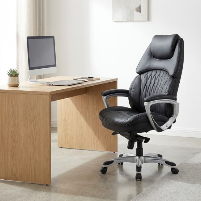 Καρέκλα γραφείου διευθυντική Duke Megapap από τεχνόδερμα χρώμα μαύρο 72x70x120/125εκ.