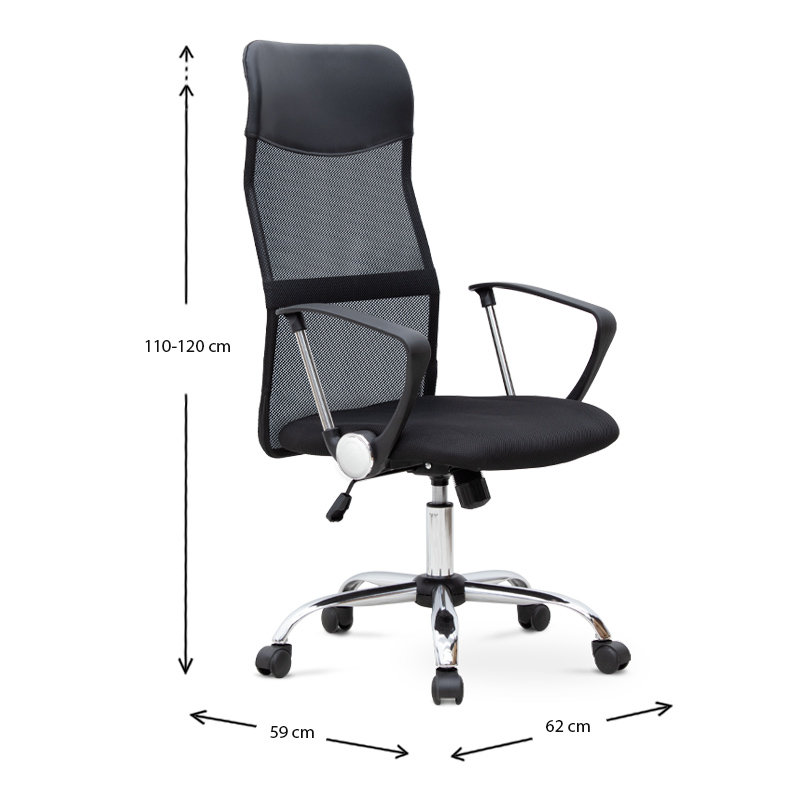 Marco Megapap office chair with Mesh fabric in black color 62x59x110/120cm.