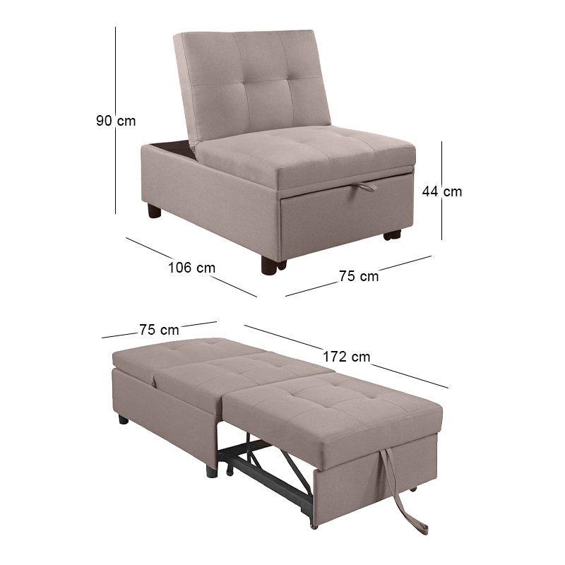 Καρέκλα - Κρεβάτι IMOLA με ύφασμα σε χρώμα cappuccino 75x106x90εκ.