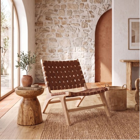 DUNE MAX Lounge Chair Natural, Seat-Back Pu Brown Straps