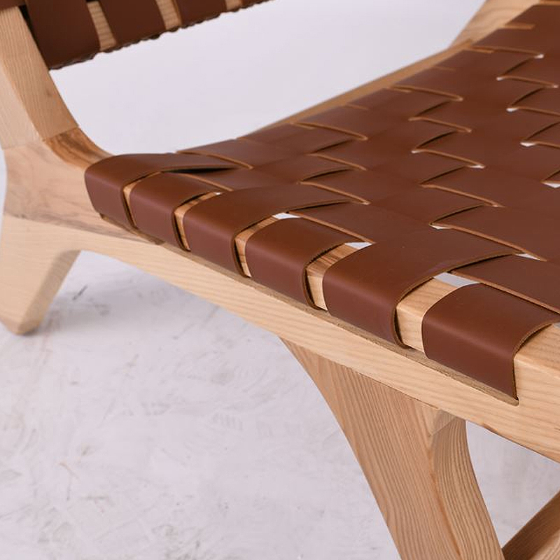 DUNE MAX Lounge Chair Natural, Seat-Back Pu Brown Straps