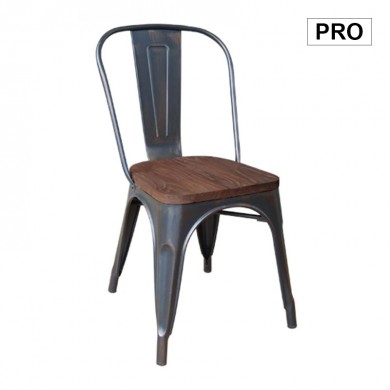 Καρέκλα Relix Pro στοιβαζόμενη μεταλλική χρώμα antique μαύρο -  κάθισμα χρώμα dark oak 45x51x85εκ.