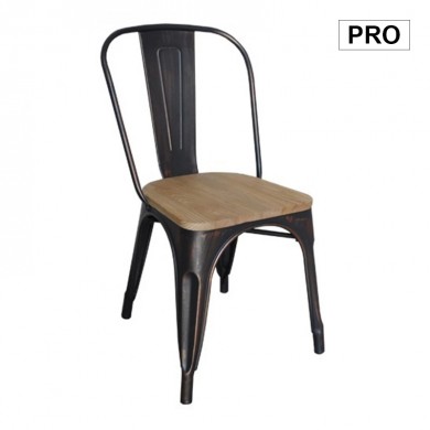Καρέκλα Relix Pro στοιβαζόμενη μεταλλική χρώμα antique μαύρο -  κάθισμα χρώμα oak 45x51x85εκ.