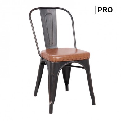 Καρέκλα Relix Pro στοιβαζόμενη μεταλλική χρώμα antique μαύρο - τεχνόδερμα Pu χρώμα camel 45x51x82εκ.