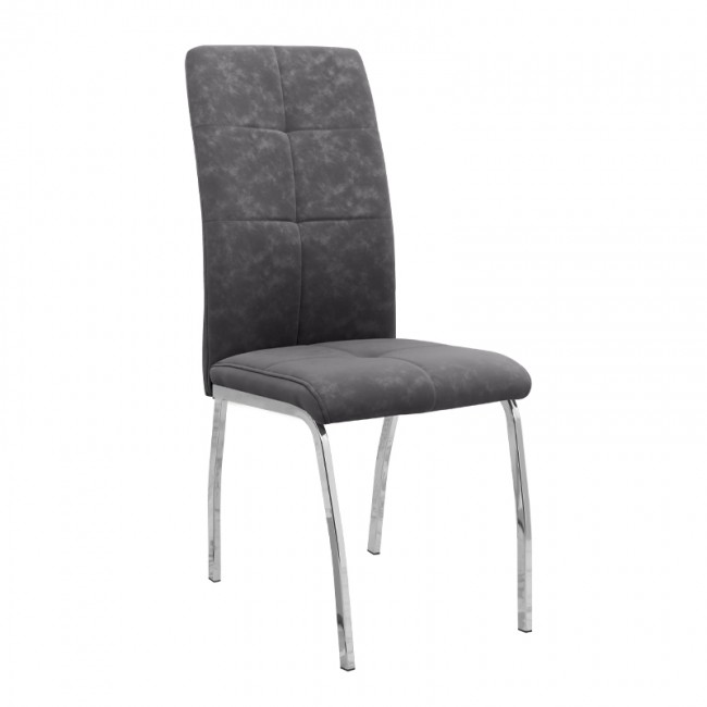 Alma Megapap pu leather dining chair in grey color with metal chrome legs 42x53x97cm.