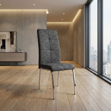 Alma Megapap pu leather dining chair in grey color with metal chrome legs 42x53x97cm.