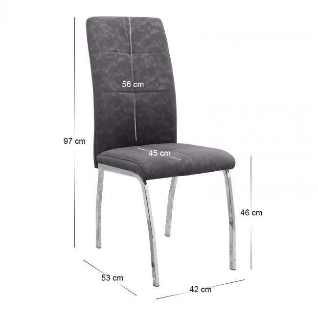 Alma Megapap pu leather dining chair in grey color with metal chrome legs 42x53x97cm.