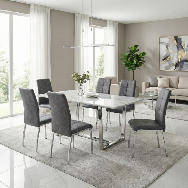 Alma Megapap pu leather dining chair in grey color with metal chrome legs 42x53x97cm.