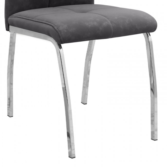 Alma Megapap pu leather dining chair in grey color with metal chrome legs 42x53x97cm.