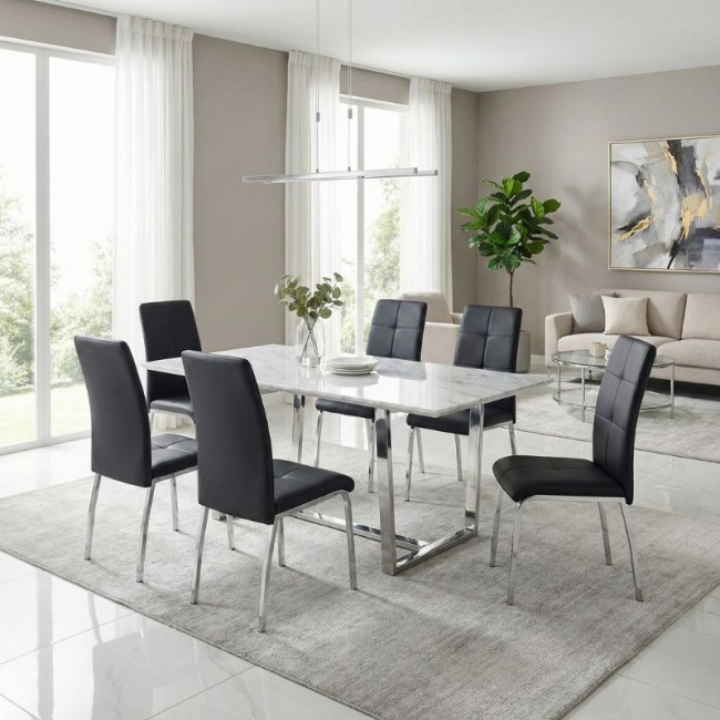 Alma Megapap pu leather dining chair in black color with metal chrome legs 42x53x97cm.