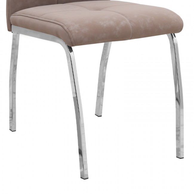 Alma Megapap pu leather dining chair in beige color with metal chrome legs 42x53x97cm.