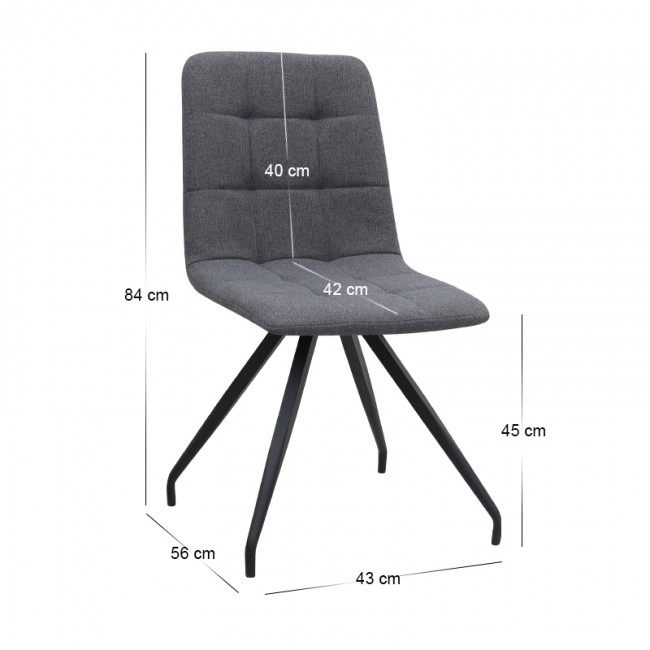 Bianca Megapap fabric dining chair in grey color with black metal leg 43x56x84cm.
