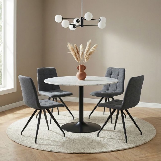 Bianca Megapap fabric dining chair in grey color with black metal leg 43x56x84cm.