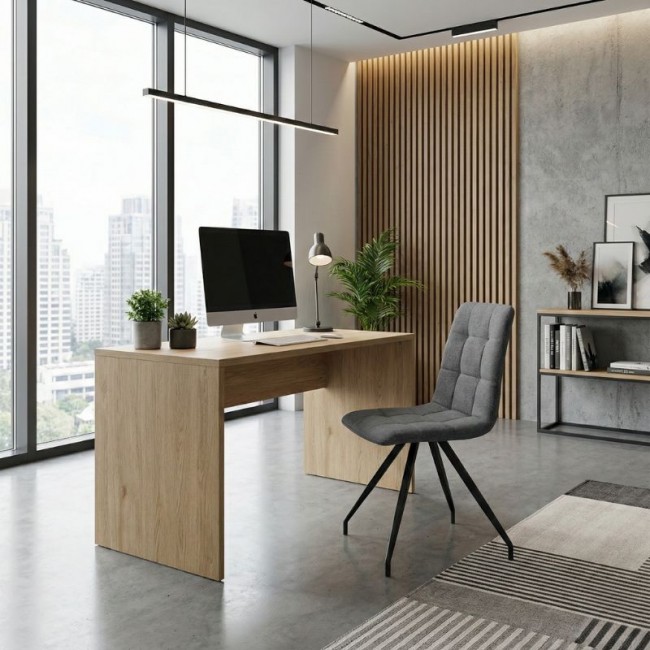 Bianca Megapap fabric dining chair in grey color with black metal leg 43x56x84cm.