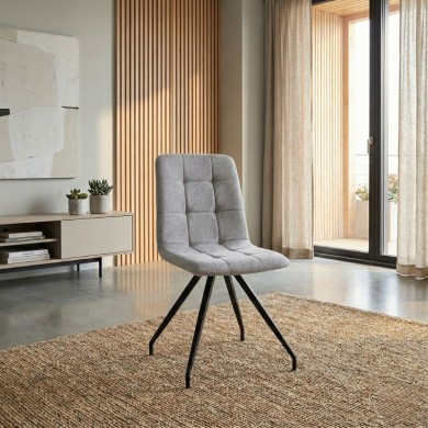 Bianca Megapap fabric dining chair in beige color with black metal leg 43x56x84cm.