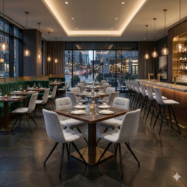 Bianca Megapap fabric dining chair in beige color with black metal leg 43x56x84cm.