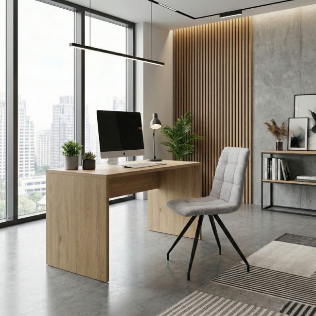 Bianca Megapap fabric dining chair in beige color with black metal leg 43x56x84cm.