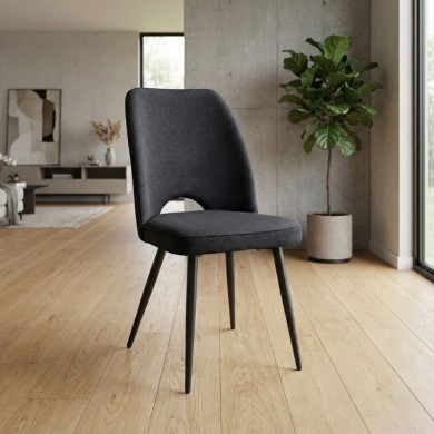 Christy Megapap fabric dining chair in anthracite color with black metal leg 47x59x90cm.